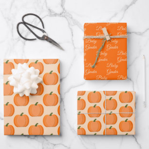Cute Orange Gender Neutral Pumpkin Custom Pattern Wrapping Paper Sheet