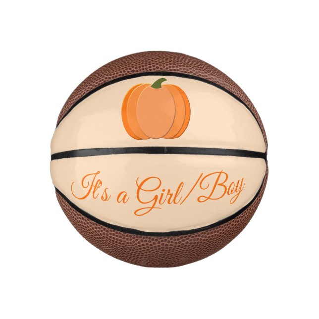 Cute Orange Gender Neutral Pumpkin Gender Reveal Mini Basketball (Front)