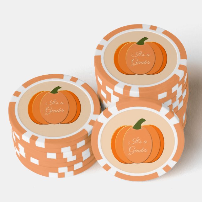 Cute Orange Gender Neutral Pumpkin Gender Reveal Poker Chips (Stack)