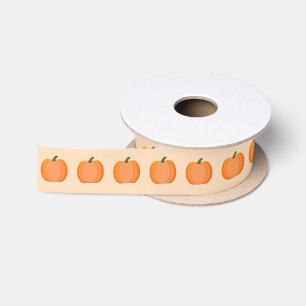 Cute Orange Gender Neutral Pumpkin Patterned Satin Ribbon