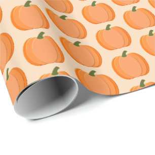 Cute Orange Gender Neutral Pumpkin Patterned Wrapping Paper