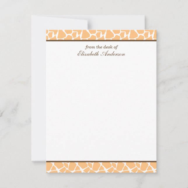 Cute Orange Giraffe Pattern Flat Note Cards (Front)