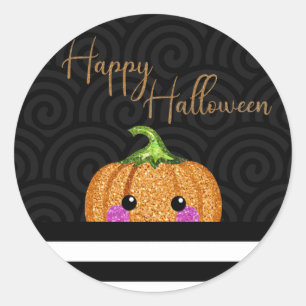 Cute orange glitter pumpkin Halloween party favour Classic Round Sticker