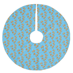Cute orange goldfish cartoon illustration brushed polyester tree skirt