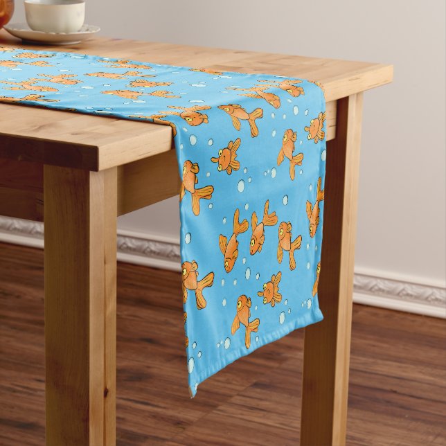 Cute orange goldfish cartoon illustration short table runner (In Situ)