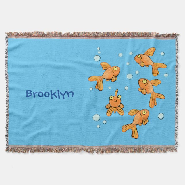 Cute orange goldfish cartoon illustration throw blanket (Front)