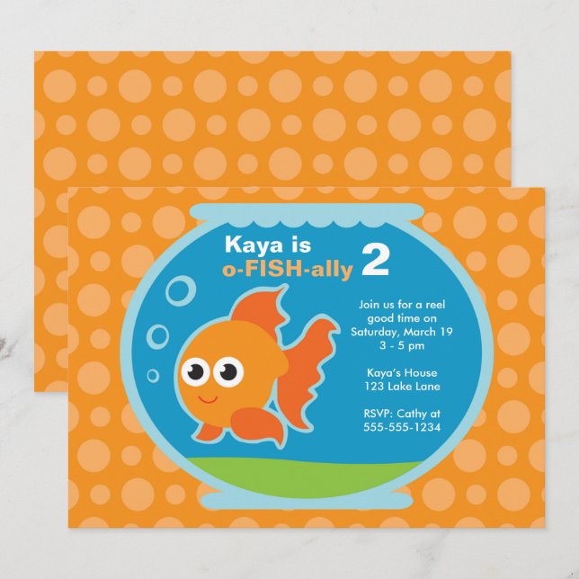 Cute Orange Goldfish Invitation (Devant / Derrière)