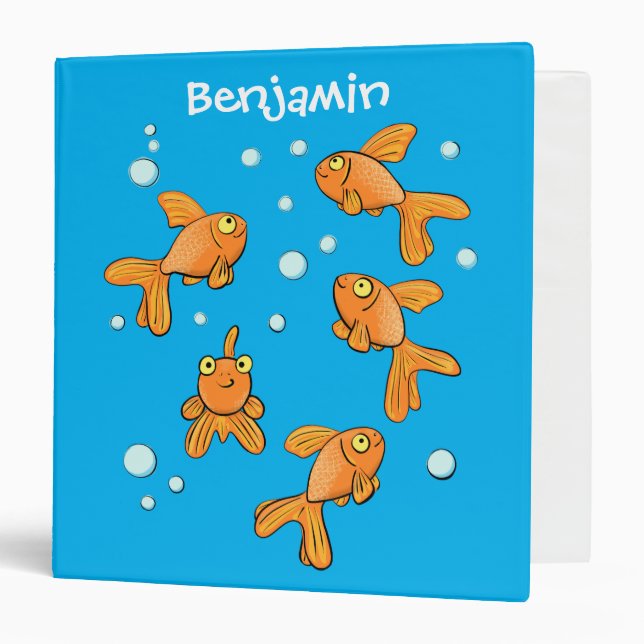 Cute orange goldfish on blue cartoon illustration binder (Front/Inside)