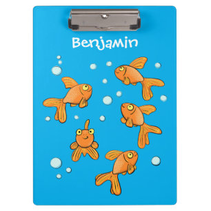 Cute orange goldfish on blue cartoon illustration  clipboard