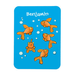 Cute orange goldfish on blue cartoon illustration magnet