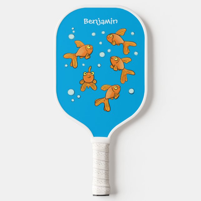 Cute orange goldfish on blue cartoon illustration  pickleball paddle (Front)