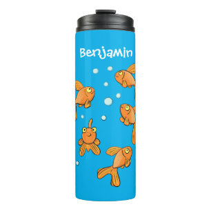 Cute orange goldfish on blue cartoon illustration thermal tumbler