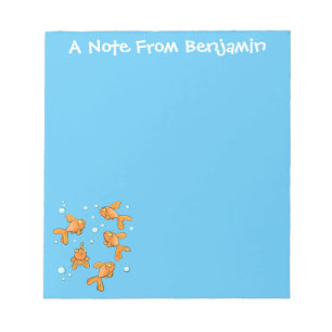 Cute orange goldfish on blue cartoon personalized notepad