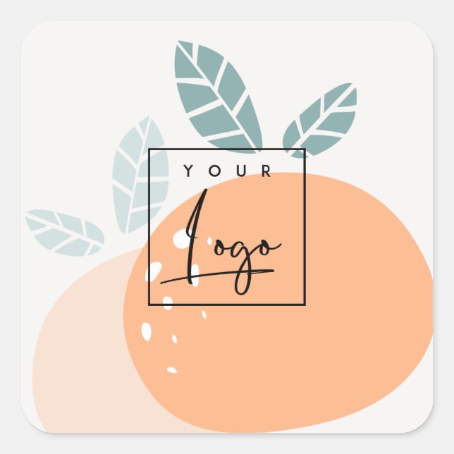 Cute Orange Green Abstract Bold Fruity Citrus Logo Square Sticker (Front)