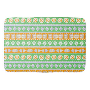 Cute orange green ethnic patterns design bath mat
