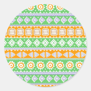 Cute orange green ethnic patterns design classic round sticker