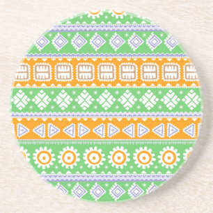 Cute orange green ethnic patterns design coaster