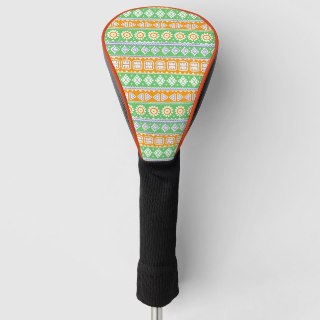 Cute orange green ethnic patterns design golf head cover (Front)