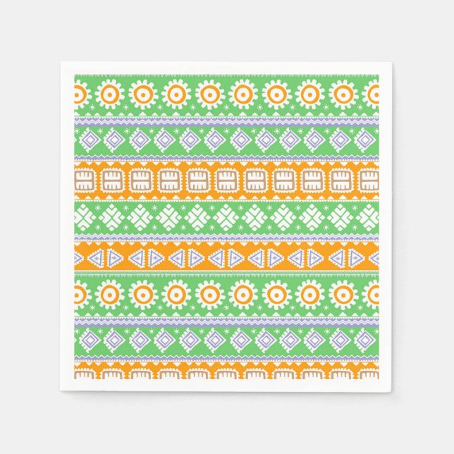 Cute orange green ethnic patterns design napkin (Front)
