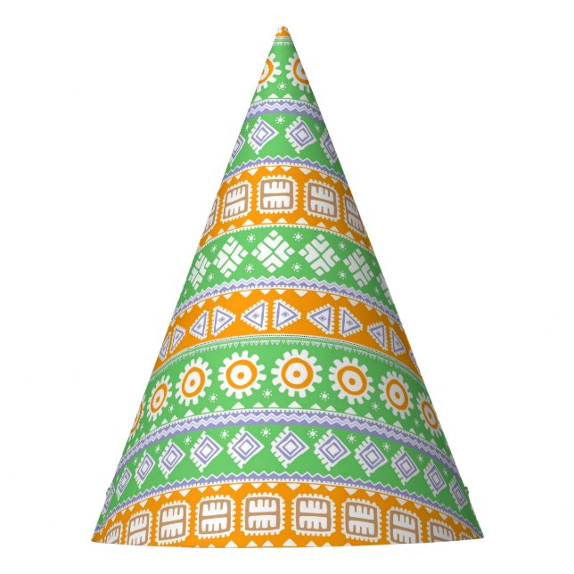 Cute orange green ethnic patterns design party hat (Front)