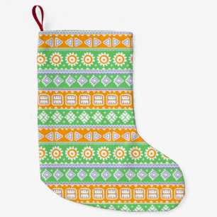 Cute orange green ethnic patterns design small christmas stocking