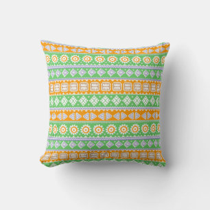 Cute orange green ethnic patterns design throw pillow