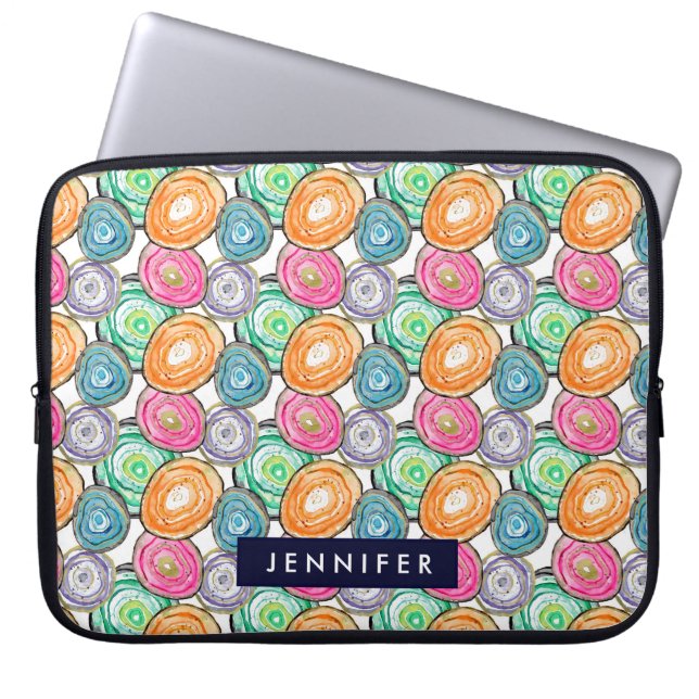 Cute orange green pink geode pattern personalized laptop sleeve (Front)