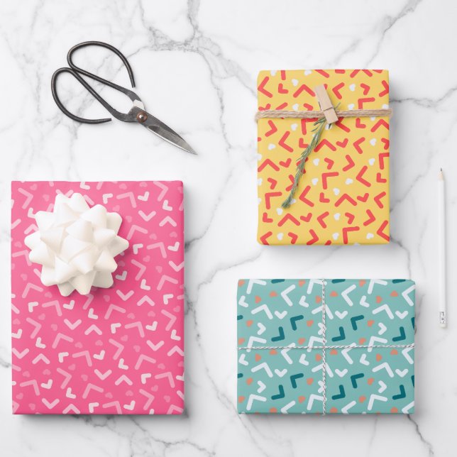 Cute Orange Green Red Wrapping Paper Sheets (Front)