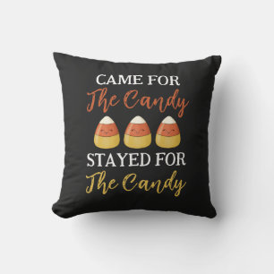 Cute Orange Halloween Kawaii Candy and Funny Quote Throw Pillow