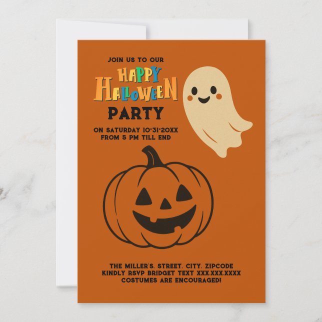 cute orange Halloween kids Ghost & Pumpkin party  Invitation (Front)