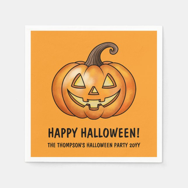 Cute Orange Halloween Pumpkin With Custom Text Napkin (Front)