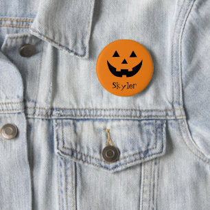 Cute orange Jack o lantern custom name Halloween 2 Inch Round Button