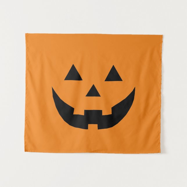 Cute orange jack o lantern funny Halloween Tapestry (Front (Horizontal))