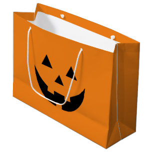 Cute orange Jack o lantern pumpkin face Halloween Large Gift Bag