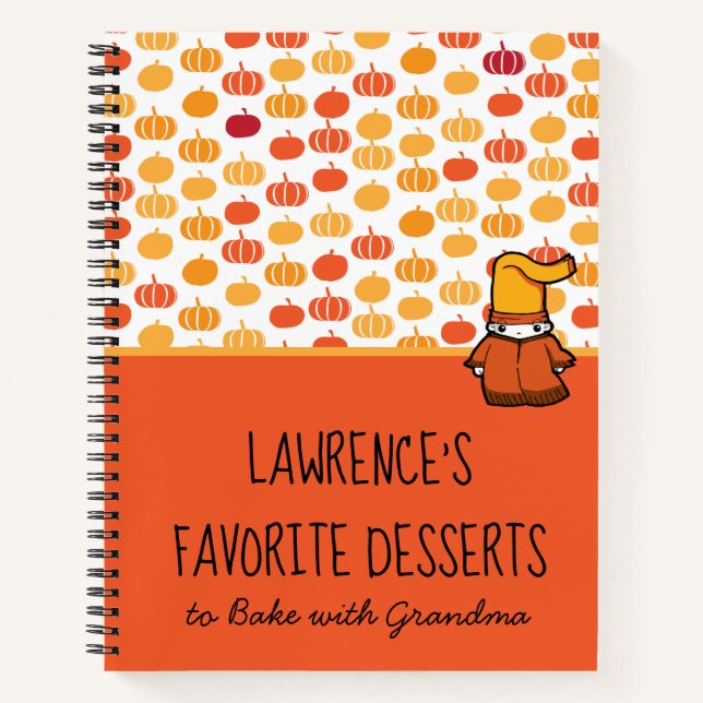 Cute Orange Kawaii Pumpkin Pattern Kids Recipe Notebook (Front)