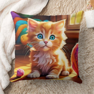 Cute Orange Kitten Art Throw Pillow