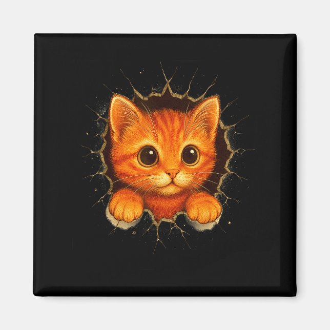 Cute Orange Kitten Cracks Mug Wall Funny Cat Lover Magnet (Front)