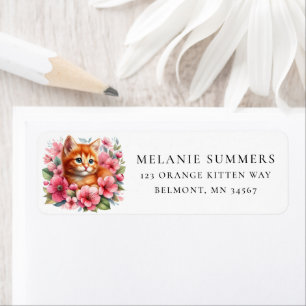 Cute Orange Kitten Flowers Return Address Label