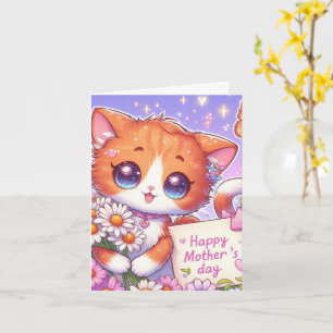 Cute Orange Kitten with Daisies Mother's Day  Card