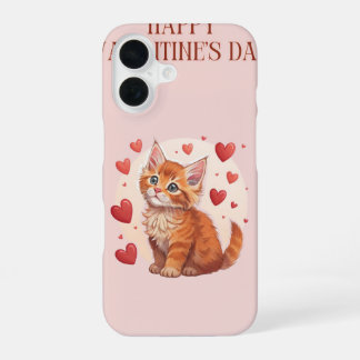 Cute Orange Kitten with Hearts iPhone 16 Case