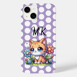 Cute Orange Kitty Cat in Flowers Personalized Case-Mate iPhone 14 Case