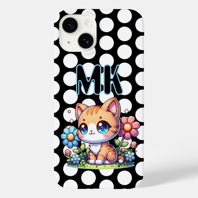 Cute  Orange Kitty Cat in Flowers Personalized Case-Mate iPhone Case (Back)