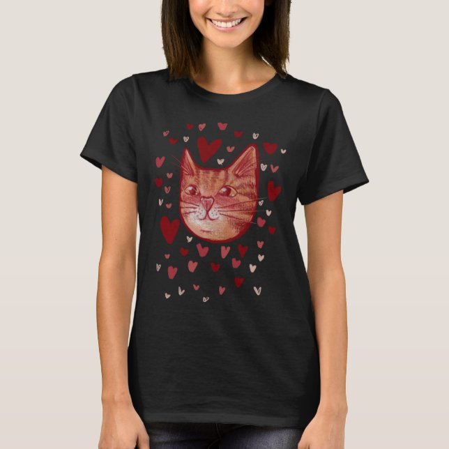 Cute orange kitty cat Love Valentine T-Shirt (Front)