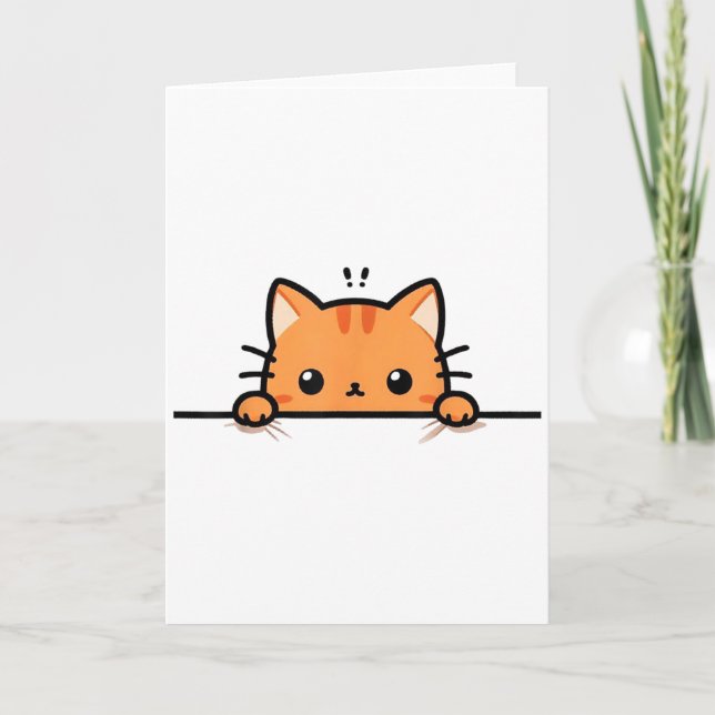Cute Orange Kitty Cat Peeking Over At You Ginger C Card (Front)
