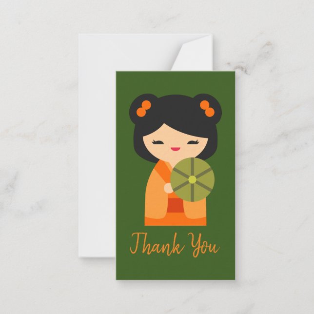 Cute orange Kokeshi Japanese dolls Card (Front)