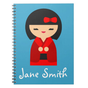 Cute orange Kokeshi Japanese dolls Notebook