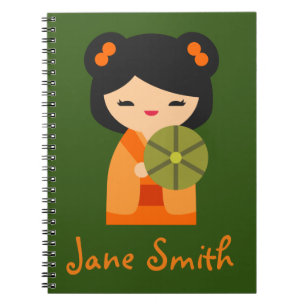 Cute orange Kokeshi Japanese dolls Notebook