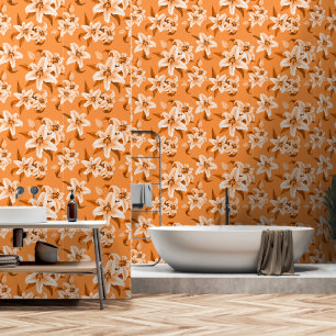 Cute Orange Lily Flower Pattern Wallpaper