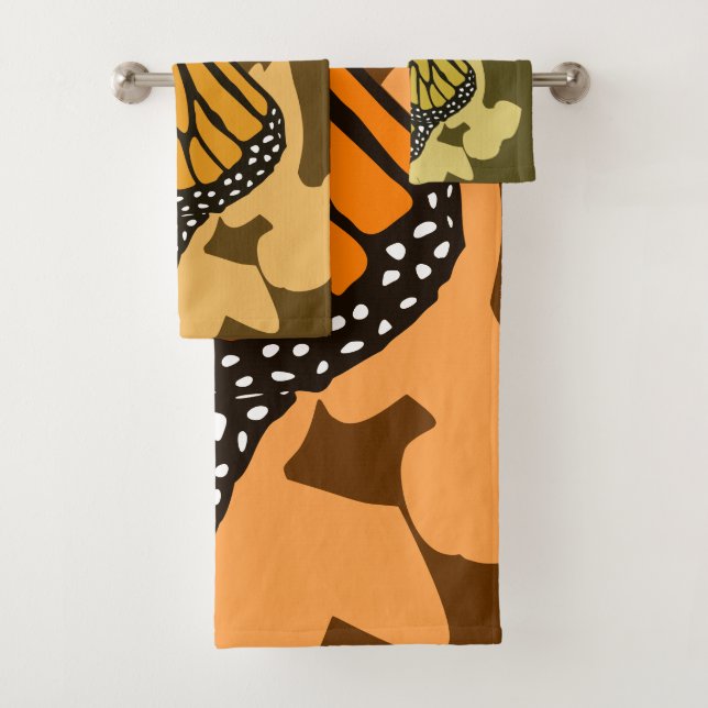 Cute Orange Mrs Name Monarch Butterfly Bath Towel Set (Insitu)