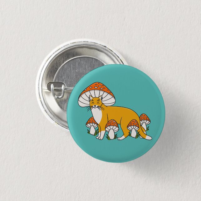Cute Orange Mushroom Cat 1 Inch Round Button (Front & Back)